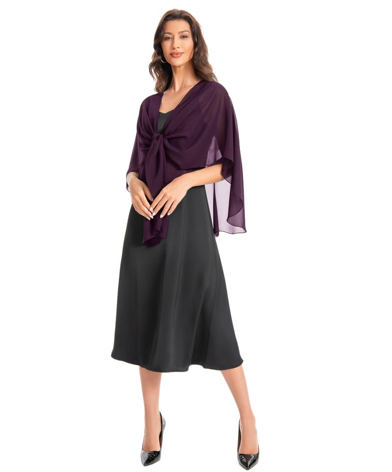 Hotshawl Womens Chiffon Shawls and Wraps, Wedding Party Shawl Scarf for Evening Dresses (Plum Purple) - Image 4